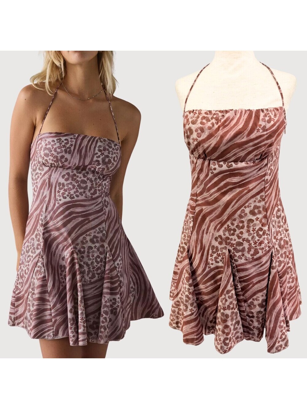 Kiss The Sky Y2K Halter Animal Print Mini Dress NWT M